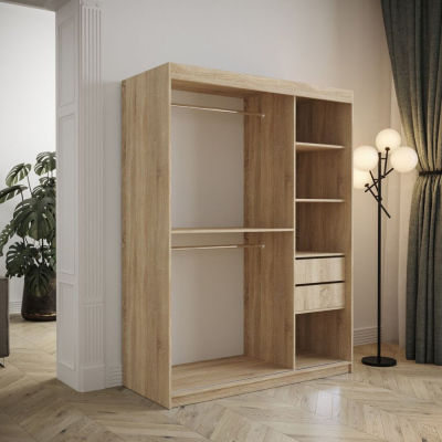 Tolóajtós gardróbszekrény 150 cm TALIA - sonoma tölgy / zöld