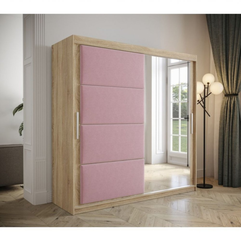 Tolóajtós gardróbszekrény 200 cm TALIA - sonoma tölgy / rózsaszín