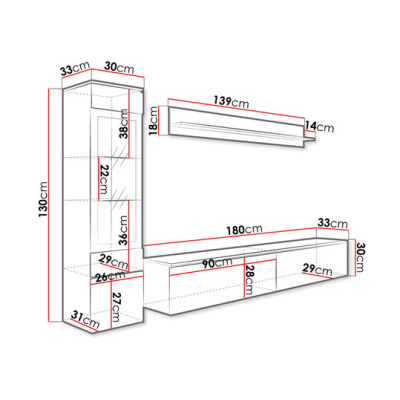 WANDA 1 nappali szekrénysor LED-világítással - fehér / beton