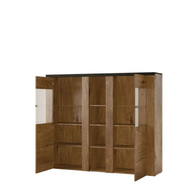 LEONOR széles polcos szekrény ajtókkal - szatén nussbaum / touchwood