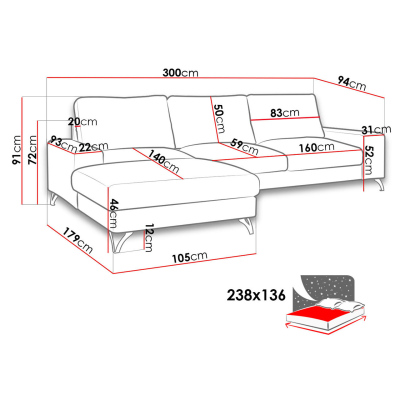 LANSING 1 kinyitható ülőgarnitúra tárolóval - világos szürke, jobb sarok