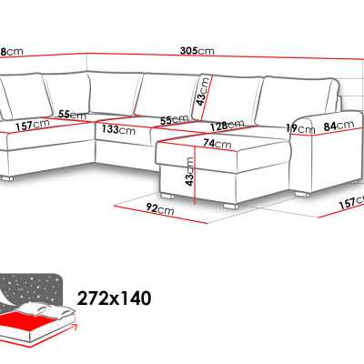 TUCSON 1 U-alakú kinyitható ülőgarnitúra tárolóval - barna ökobőr / barna, jobb sarok