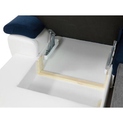 SAN DIEGO MINI kinyitható kanapé tárolóhellyel és LED háttérvilágítással - fehér ökobőr / szürke, jobb sarok