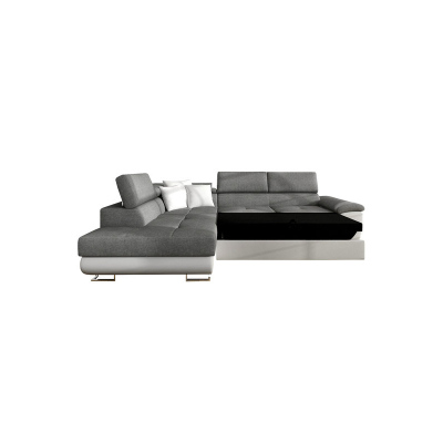 SAN DIEGO kinyitható kanapé tárolóhellyel - fehér ökobőr / szürke, jobb sarok