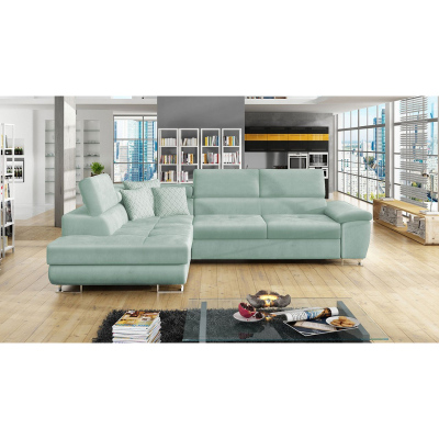 SAN DIEGO kinyitható kanapé tárolóhellyel - menta színű, bal sarok