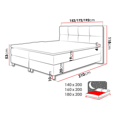 CARMIN boxspring ágy 180x200 - bézs + INGYENES topper