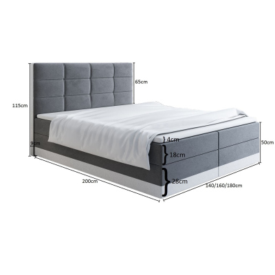 LILLIANA 1 kárpitozott ágy 180x200 - fekete / fehér
