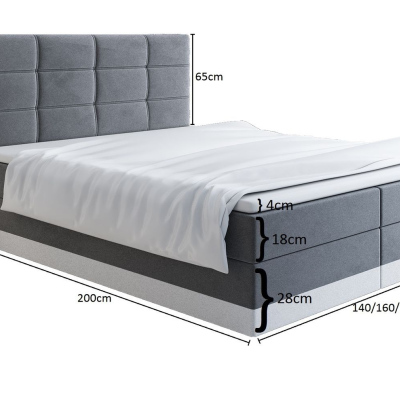 LILLIANA 1 kárpitozott ágy 140x200 - szürke / fehér
