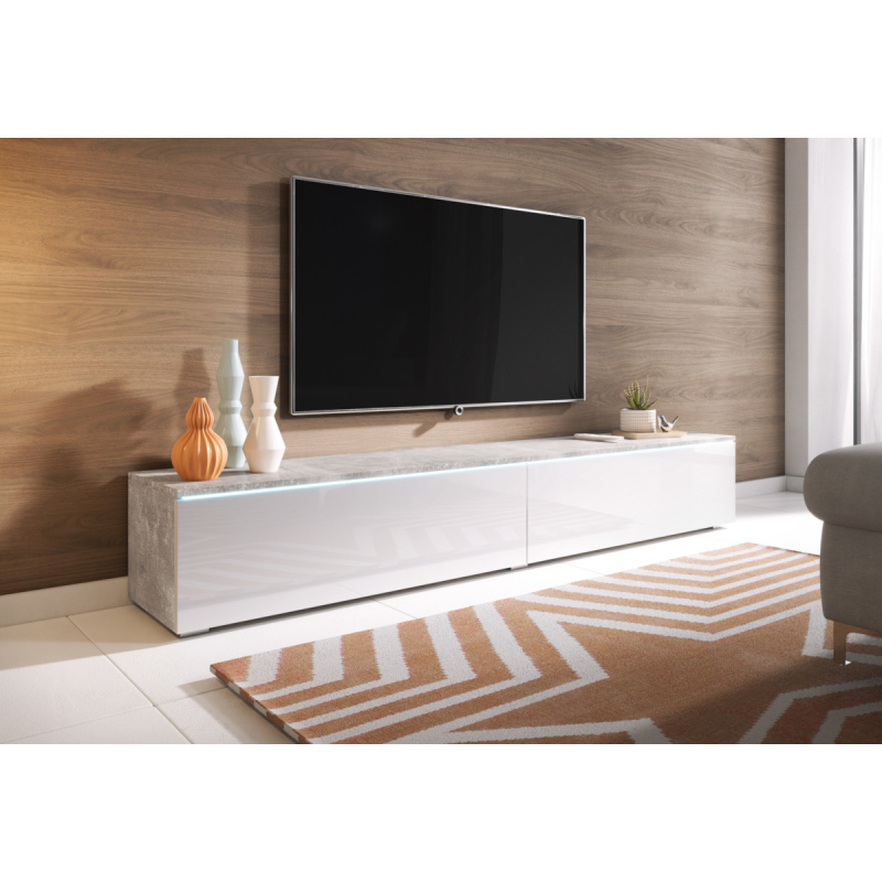 CERIEE 180 TV-asztal - beton / fényes fehér
