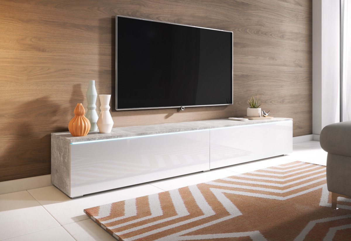 CERIEE 180 TV-asztal - beton / fényes fehér