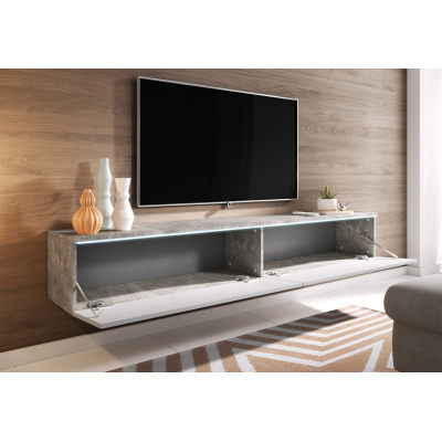 CERIEE 180 TV-asztal - beton / fényes fehér