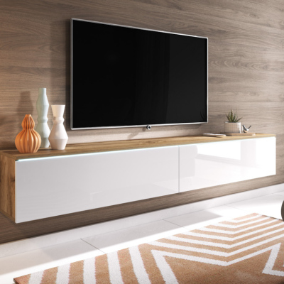 CERIEE 180 TV-asztal - wotan tölgy / fényes fehér