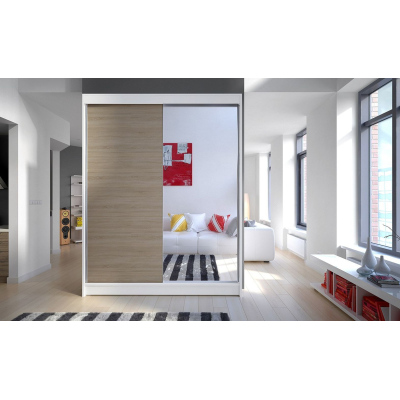 Tükrös gardrób CHANNA 1 - szélesség 150 cm, fehér / sonoma