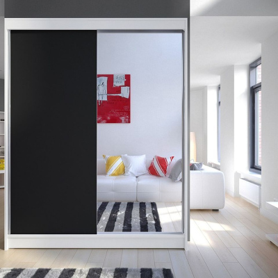 Tükrös gardrób CHANNA 1 - szélesség 150 cm, fehér / fekete