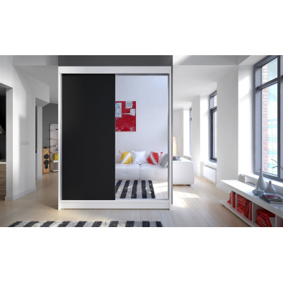 Tükrös gardrób CHANNA 1 - szélesség 150 cm, fehér / fekete