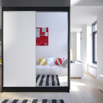 Tükrös gardrób CHANNA 1 - szélesség 150 cm, fekete / fehér