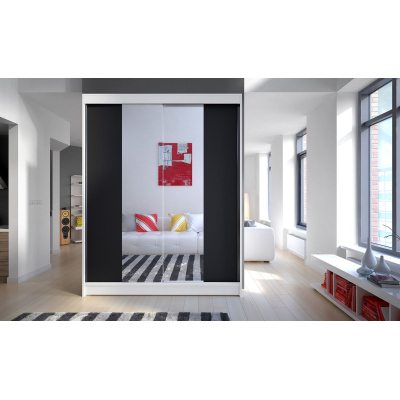 Tükrös gardrób CHANNA 2 - szélesség 150 cm, fehér / fekete