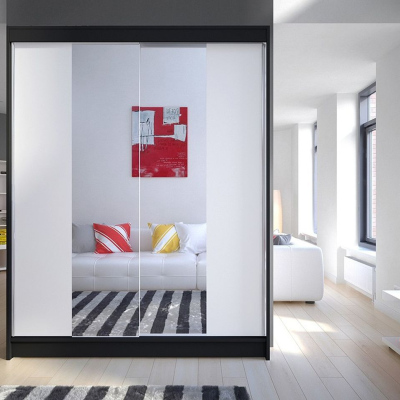 Tükrös gardrób CHANNA 2 - szélesség 150 cm, fekete / fehér
