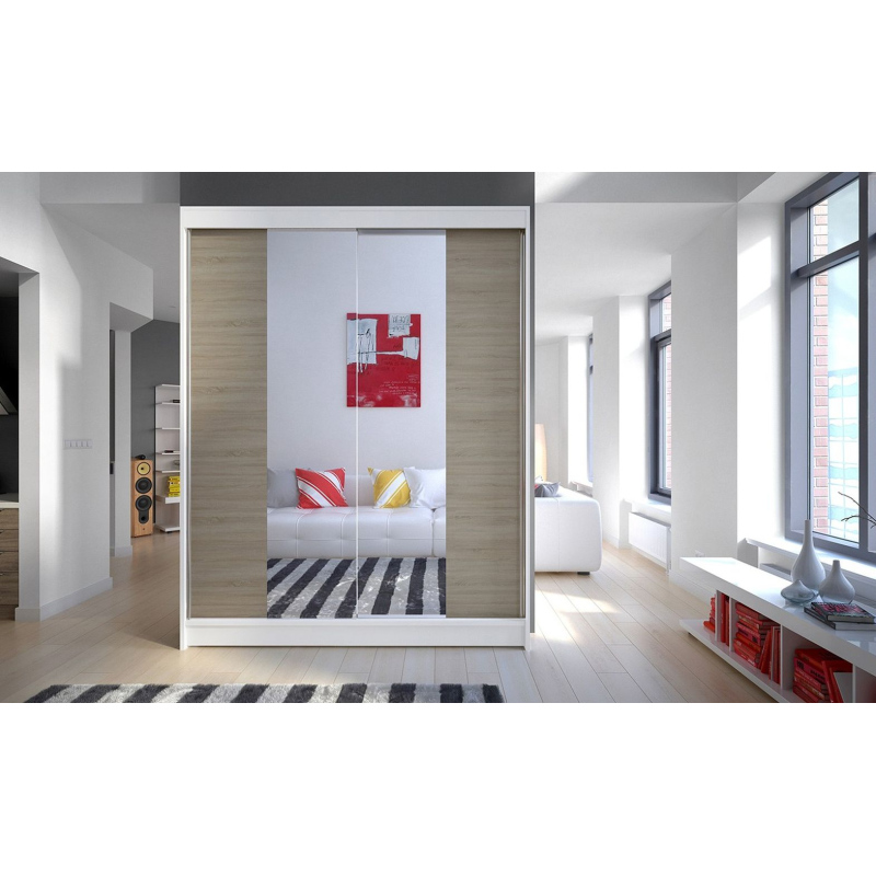 Tükrös gardrób CHANNA 3 - szélesség 150 cm, fehér / sonoma