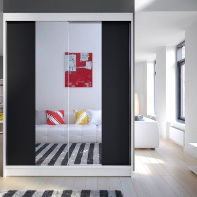 Tükrös gardrób CHANNA 3 - szélesség 150 cm, fehér / fekete