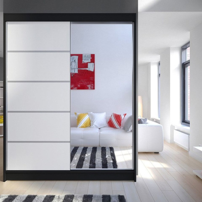 Tükrös gardrób CHANNA 3 - szélesség 150 cm, fekete / fehér