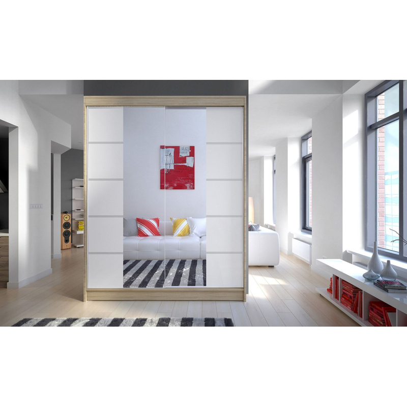 Tükrös gardrób CHANNA 5 - szélesség 150 cm, sonoma / fehér