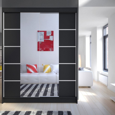 Tükrös gardrób CHANNA 5 - szélesség 150 cm, fekete