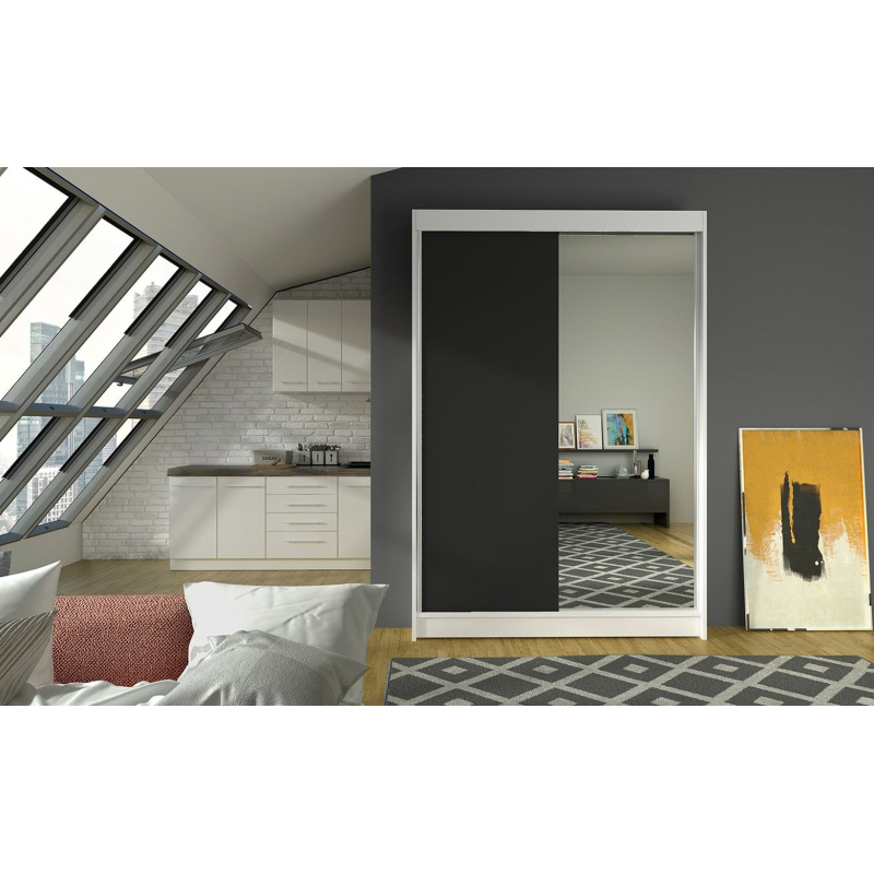 Modern LINH 1 ruhásszekrény - szélesség 120 cm, fehér / fekete