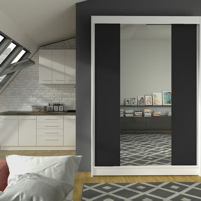 Modern LINH 2 ruhásszekrény - szélesség 120 cm, fehér / fekete