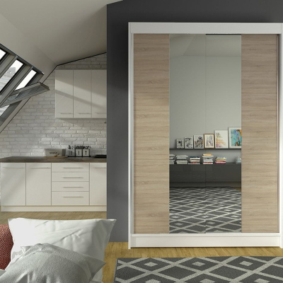 Modern LINH 2 gardróbszekrény - szélesség 120 cm, fehér / sonoma