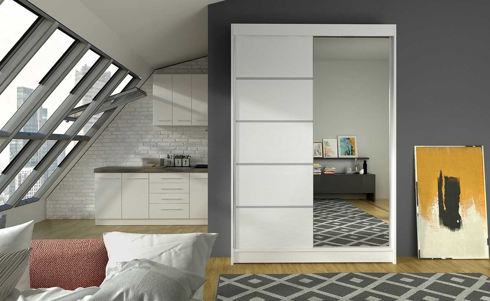 LINH 3 modern gardróbszekrény - 120 cm széles, fehér