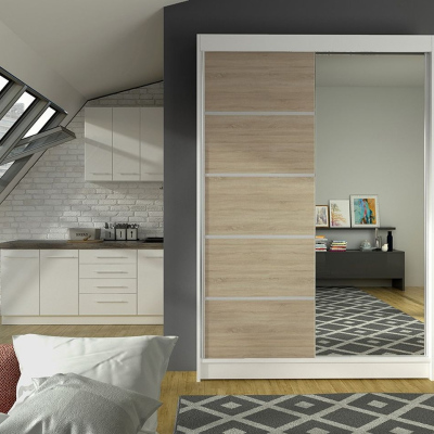 Modern LINH 3 gardróbszekrény - szélesség 120 cm, fehér / sonoma