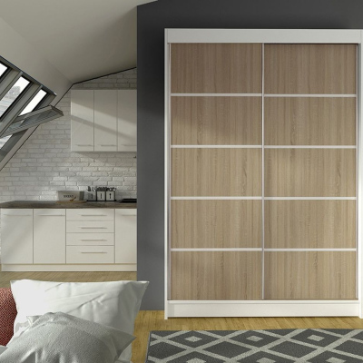 Modern LINH 4 gardróbszekrény - szélesség 120 cm, fehér / sonoma