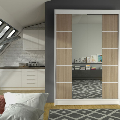Modern LINH 5 gardróbszekrény - szélesség 120 cm, fehér / sonoma