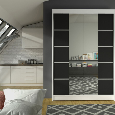Modern LINH 5 ruhásszekrény - szélesség 120 cm, fehér / fekete