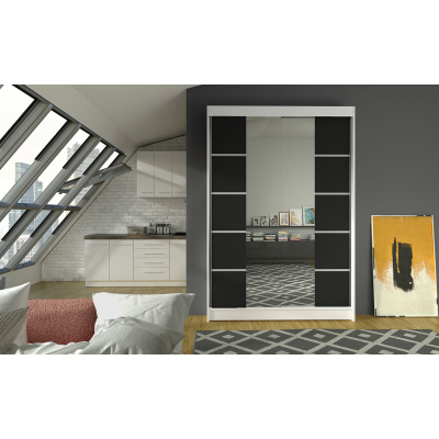 Modern LINH 5 ruhásszekrény - szélesség 120 cm, fehér / fekete