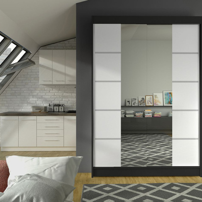 Modern LINH 5 ruhásszekrény - szélesség 120 cm, fekete / fehér
