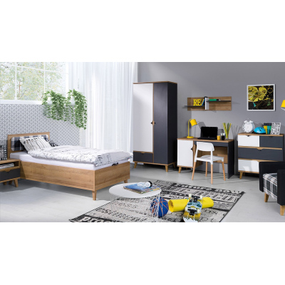 Diákbútor ággyal 90x200 VISTA 3 - arany tölgy / fehér / grafit