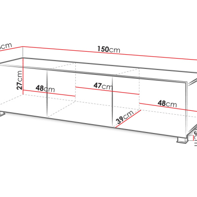 CHEMUNG TV-asztal 150 cm - fekete / fényes fekete