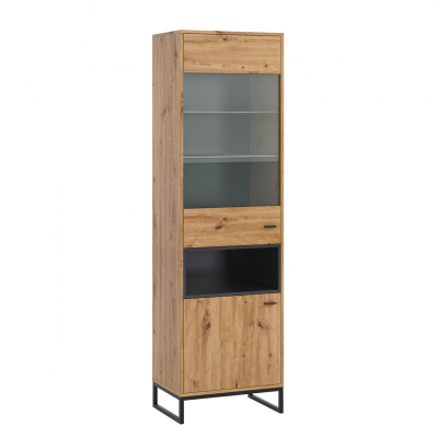 Magas vitrin LED világítással BEND 1 - fekete / artisan tölgy