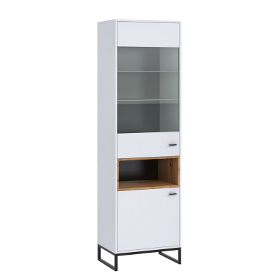 Magas vitrin LED világítással BEND 1 - fehér / artisan tölgy