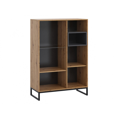 Alacsony vitrin LED világítással BEND 2 - fekete / artisan tölgy