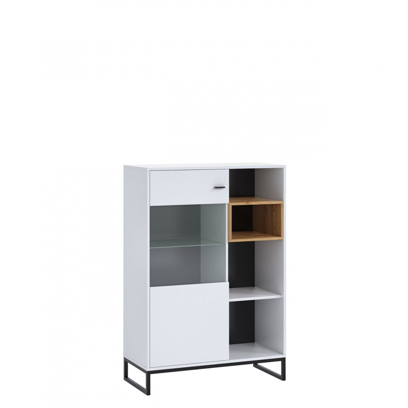 Alacsony vitrin LED világítással BEND 2 - fehér / artisan tölgy