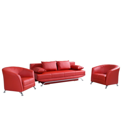 BEND kinyitható kanapé fotellel - piros ökobőr