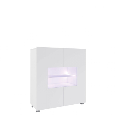 CHEMUNG üvegajtós komód fehér LED világítással - fehér / fényes fehér