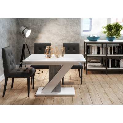 KIUARA kinyitható étkezőasztal - fényes fehér / beton