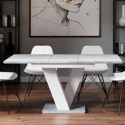 MAEL kinyitható étkezőasztal - fehér / beton