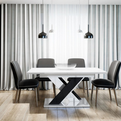 PEPAX kinyitható étkezőasztal - fényes fehér / fényes fekete
