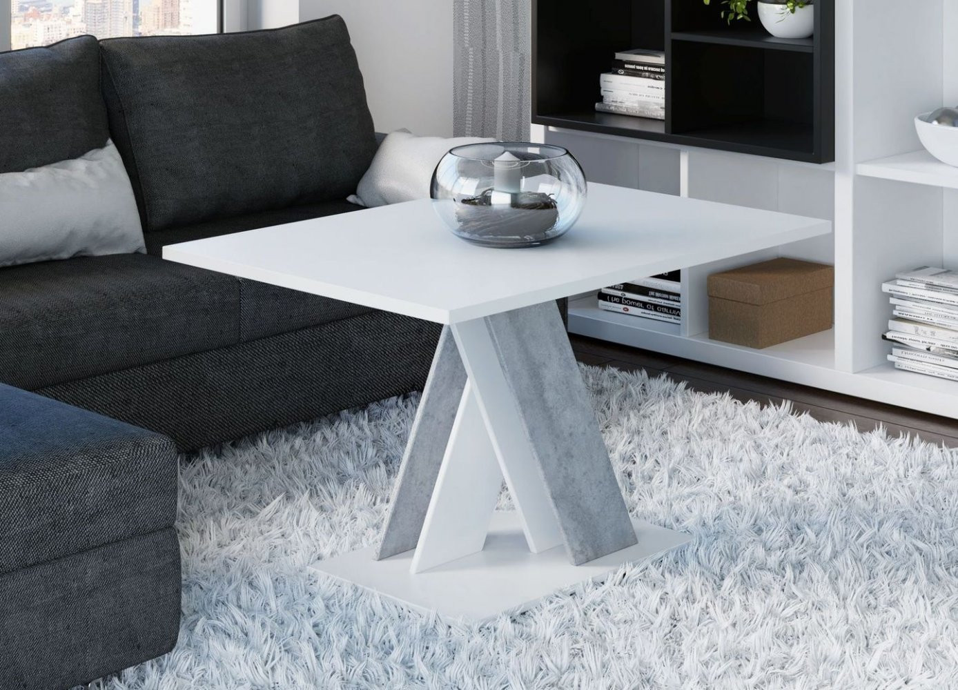 PEPAX MINI dohányzó asztal - fehér / beton