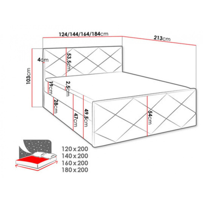 HALKA ágy matraccal és ágyráccsal - 160x200, fekete ökobőr + INGYENES topper